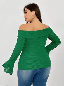 Mulvari Plus Size Nữ Xuân/Hè Màu Trơn Trễ Vai Áo Phông Slim Fit Có Tay Chuông - màu xanh lá - Xem 2