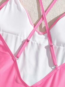 LOONEY TUNES X SHEIN 女士高彈性針織連體泳衣，帶肩帶 - 彩色 - 查看 7