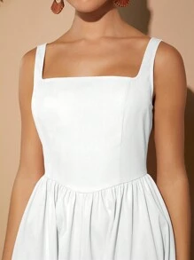 L'Amorae Square Neck Sleeveless Solid Dress - White - View 3