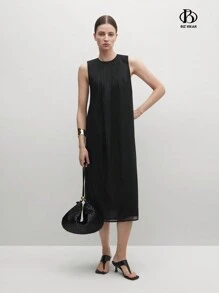 BizChic Women's Sleeveless Round Neck Pleated Dress