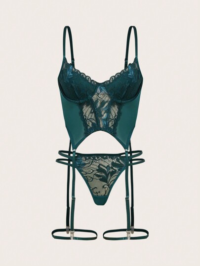 Seduluxe 4pack Bloemen Kanten Cut Out Garter Underwire Corset String Lingerie Set UnderwearOuter view 4