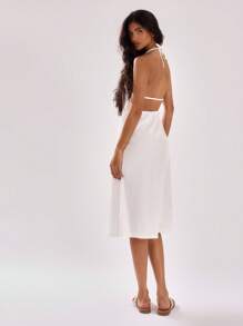 MUSERA 优雅的露背中长连衣裙，适合春夏度假派对、新娘单身派对、告别单身派对和婚礼穿着。 - 白色 - 查看 2