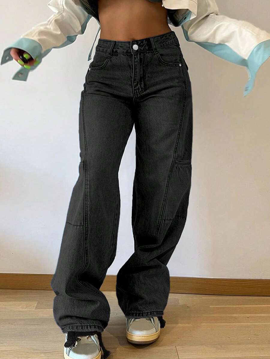 Boyfriend Style Patchwork Straight Leg Jeans For Women Casual Spring