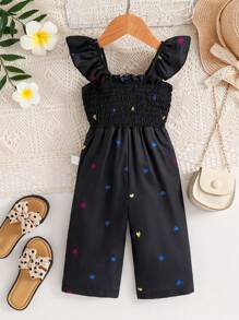 Baby Girls' Summer Sweet Princess Ruffled Cap Sleeve Woven Jumpsuit - Black - View 2