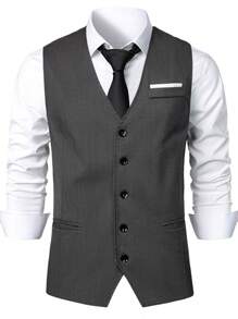 Calvornis Men's Single Breasted Placket Waistcoat Without Shirt - Dark Grey - View 1