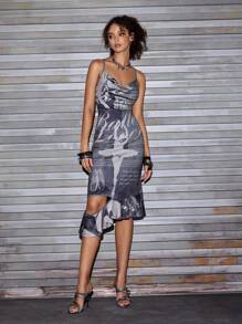 LM Estudio Artist Y2K Casual Printed Slim Fit Sexy Women's Cami Summer Dress, Holiday, Party Outfit, Birthday Outfits, Festival, Western Wear, Prom Dress - Black - View 6