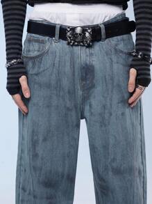 Manfinity Denimwave Men's Fashion Street Style Straight-Leg Denim Jeans With Washed Effect - Dusty Blue - View 7