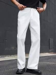 Manfinity Hypemode Pantalones casuales con botones de unicolor y bolsillos con vuelo para hombres