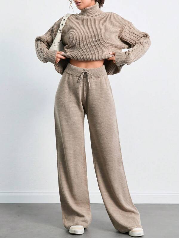SHEIN Tall Turtleneck Drop Shoulder Sleeve Sweater And Pants Set