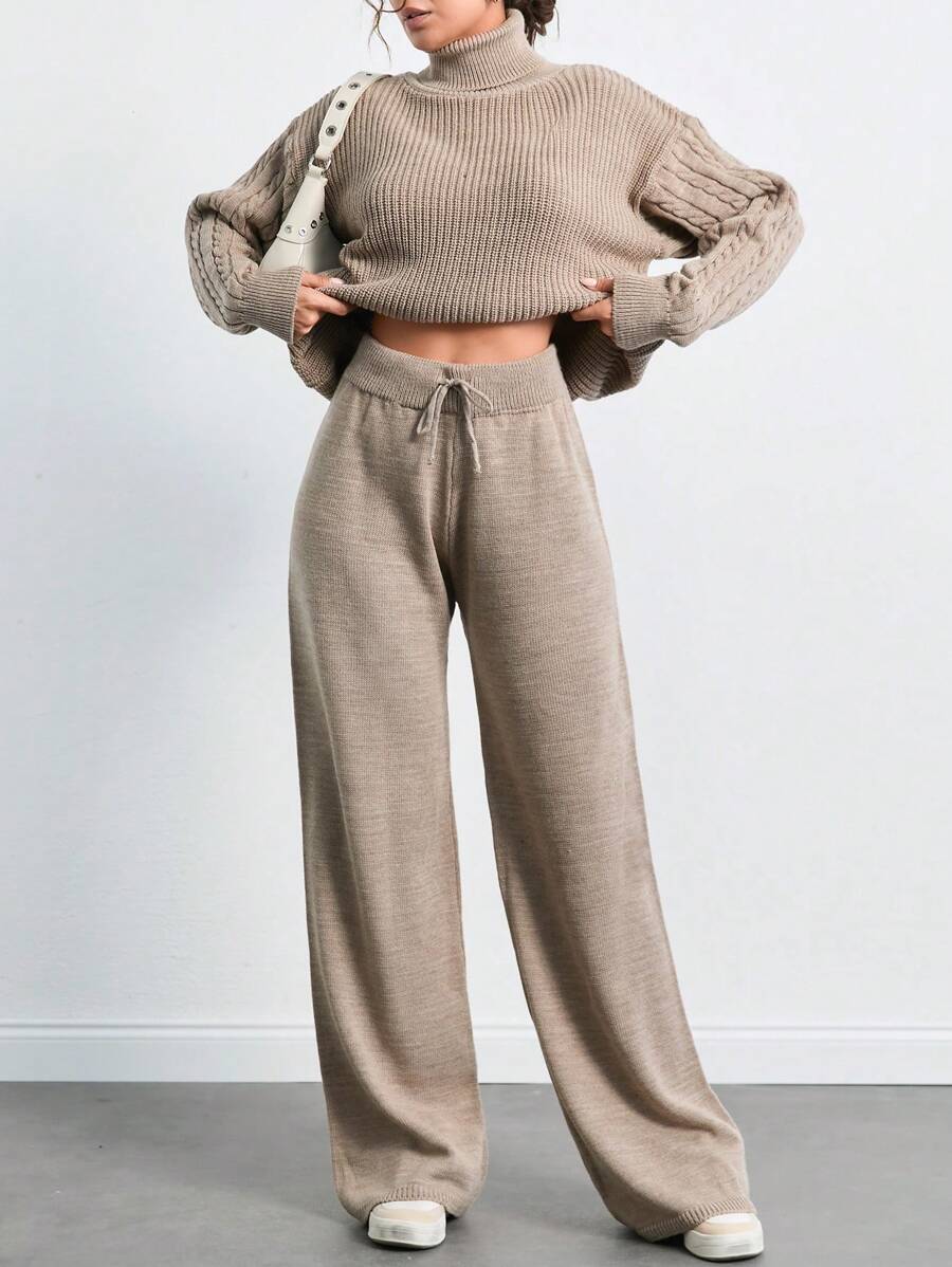 SHEIN Tall Tuta con maglione a collo alto, maniche cadenti e pantaloni - Moka Marrone - Visualizzare 1