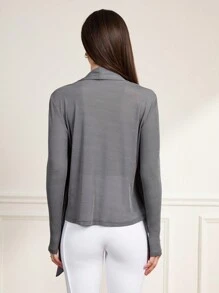 Menodora SHEIN Sport 女性春夏季純色長袖拉鍊連帽外套 - 灰色 - 查看 2