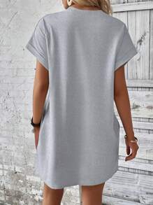 INAWLY Plus Solid Batwing Sleeve Tee Dress
