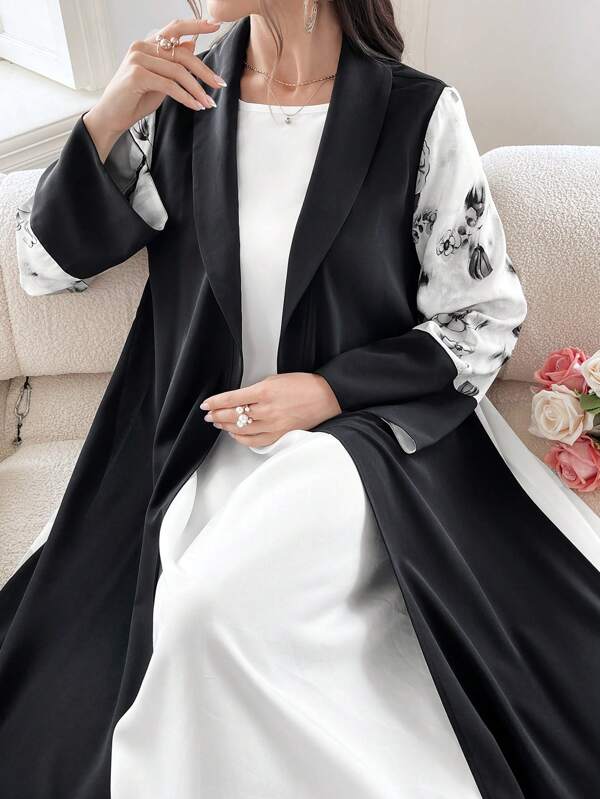 Al Najma Floral Print Shawl Collar Abaya Without Dress