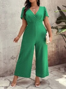 SHEIN Clasi Plus Size Women's Solid Color Casual Short Sleeve Jumpsuit For Daily Wear - Green - View 5