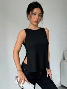 Chiquease Women's Summer Solid Color Chinese Style Knitted Tank Top With Buckle - Black - View 7