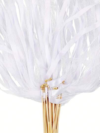 20/10/5/1pc White Lace Ribbon Wands, Silk Fairy Wands With Golden Bells, Wedding Ribbon Streamers, Suitable For Wedding, Party, Birthday, Holiday Decorations And Event Props