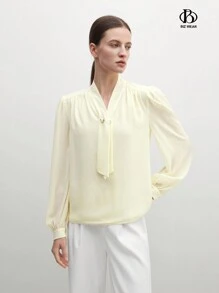 BizChic Chemisier pour femmes à manches longues simples et décontracté avec fausse perle - Nude - View 1