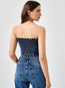 SHEIN Cottnline SLEEVELESS BLUE CROP JEAN TOP - Medium Wash - View 2