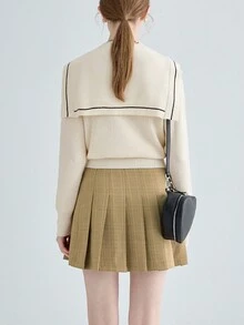 2 件套休闲海军风披肩和开衫套装，春秋 - 米色 - 查看 2