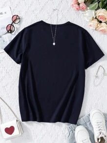 Teen Girls Letter Graphic Tee - Navy Blue - View 2