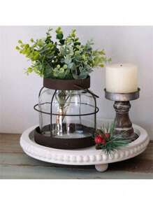 1PC Decor 12in Round Tray For Home Decor- White Wood Beaded Tray- Decorative Round Tray For Living Room Decor Coffee Table Decor Kitchen Table Decor Or Farmhouse Serving Tray - White - View 5