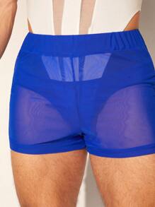 FeverCity Pantalones cortos informales de malla tejida de unicolor para hombre
