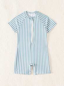 Minimalist Baby Boys' Zip-Up Short Sleeve Rash Guard, Casual Beach & Pool Swimsuit - Green - View 4