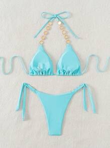 SHEIN Swim Ladies' Summer Beach Sexy Plain Swimwear Set
