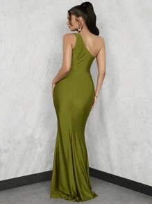 Glamine Wedding Guest Summer Elegant One Shoulder Asymmetrical Pleated High Waist Long Dress Women's Dress Maxi Women Outfit - Green - View 2