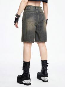 ROMWE Grunge Punk 女士時尚印花休閒牛仔短褲