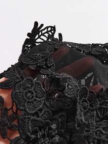 SHEIN Ladies' Sexy Mesh Floral Patchwork Halterneck Bodysuit Lingerie Bridal Lingerie For Going Out - Black - View 5