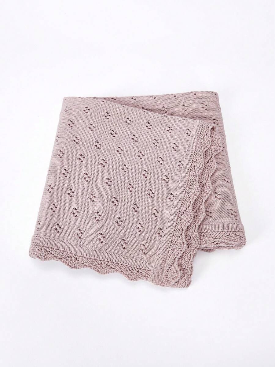 Solid Color Jacquard Knitted Comfortable Baby Blanket - Dusty Pink - View 1