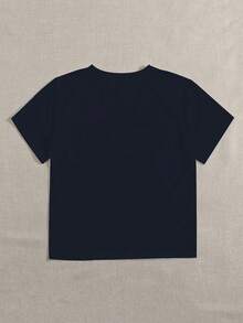 SHEIN LUNE Paris Tower & Slogan Printed Women's Casual Round Neck T-Shirt, Summer PARIS FRANCE EST 1889 TRAVEL IN FRANCE - Navy Blue - View 2