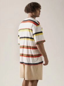 Manfinity VCAY 男士加大尺碼2件套休閒針織條紋寬鬆露肩圓領短袖短款上衣和中腰直筒短褲組合，適合夏季和日常穿著，返校必備 - 彩色 - 查看 7