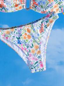 SHEIN Swim 女士夏季海灘花卉印花性感比基尼套裝 - 彩色 - 查看 5