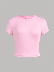 SHEIN Girlism 4入組青少女針織純色短袖休閒T恤套裝 - 淺藍色 - 查看 5