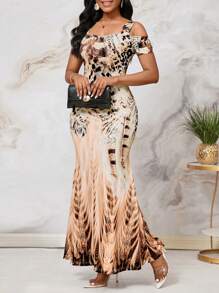 SHEIN Lady 节日连衣裙 女士时尚优雅连衣裙 聚会约会印花连衣裙 - 彩色 - 查看 1