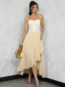 Zolique Women's Plain And Simple Everyday Ruffle Hem Skirt Fall Cloth For Women - Apricot - View 5