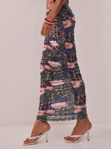 MUSERA Sheer Mesh Ruched Seam Maxi Skirt Only Boho Summer Cute Chic Elegant - Multicolor - View 4