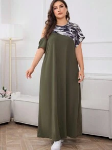 Mulvari Plus Camo Print Cold Shoulder Dress - Multicolor - View 5