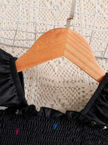 Baby Girls' Summer Sweet Princess Ruffled Cap Sleeve Woven Jumpsuit - Black - View 3