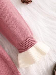SHEIN 寶寶女孩可愛休閒針織拼接荷葉邊長袖毛衣裙，秋冬季節 - 粉色 - 查看 6