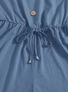 SHEIN VCAY Women's Summer Solid Color Square Neck Sleeveless Knitted Romper - Blue - View 4