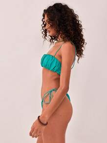 Musera Resort Spaghetti Strap Ruched Bust Bikini Top Only Summer Beach Resort Spring - Green - View 3