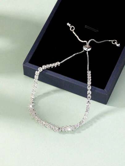 1pc Silver Rhinestone Claw Chain Bracelet, Fashion Hollow Ball Wrapped Adjustable Bangle, Bridal Luxury Bracelet, Suitable For Wedding, Dating And Festival, Women's Jewelry Gift