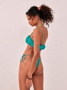 Musera Resort Bottom de bikini tipo tanga con lazos laterales, para verano, playa y resort - Verde - Ver 2