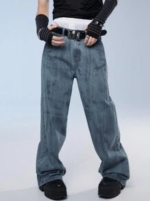 Manfinity Denimwave Men's Fashion Street Style Straight-Leg Denim Jeans With Washed Effect - Dusty Blue - View 5