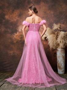 Maternity Off Shoulder Split Thigh Sequin Party Elegant Dress