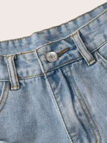 SHEIN Tall Ladies' Frayed Hem Distressed Denim Shorts With Pockets, Washed - Light Wash - View 5