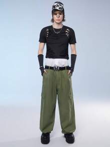 Manfinity Denimwave Men's Street Style Loose Fit Workwear Jeans - Army Green - View 3